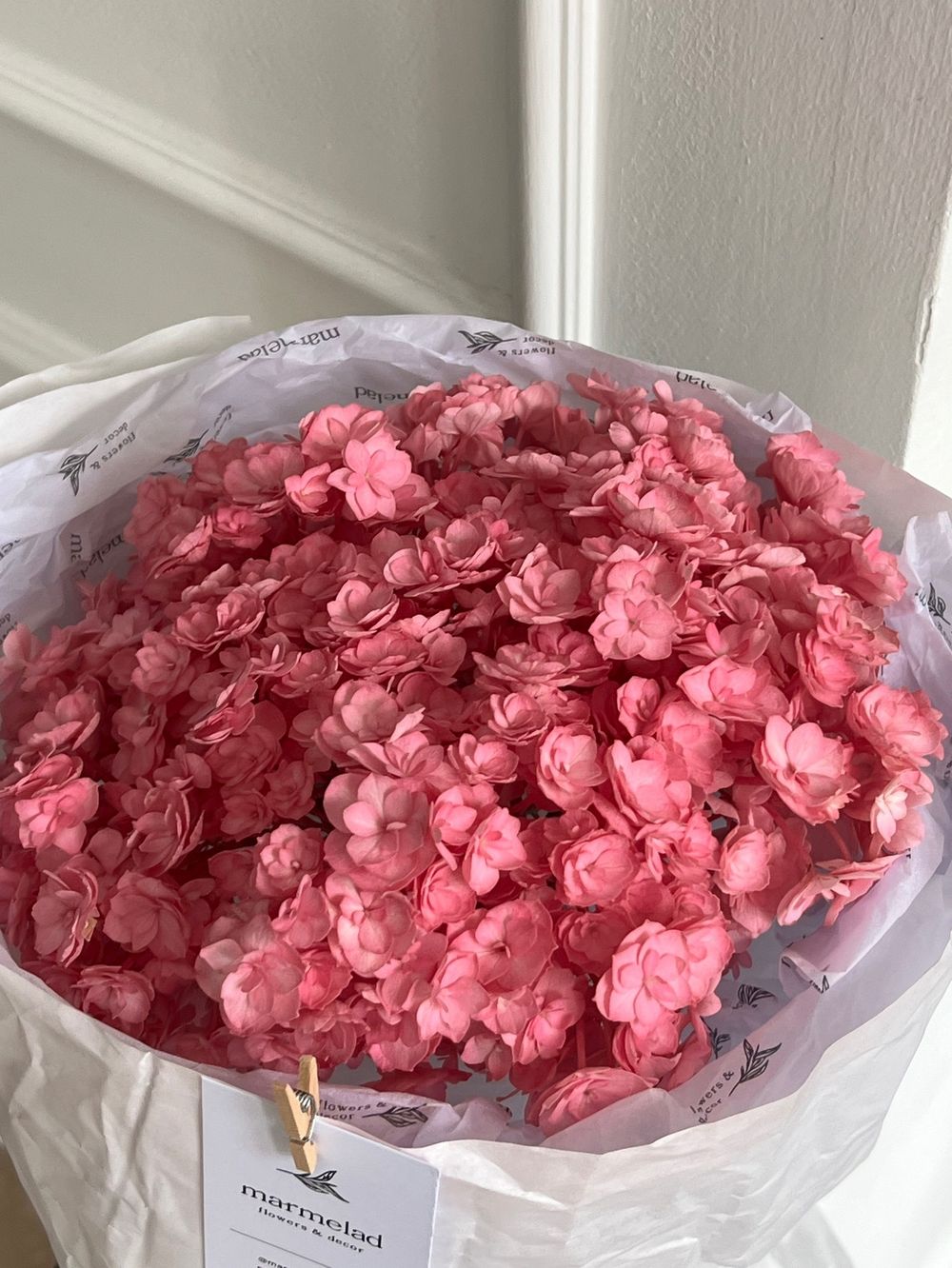 Авторский букет из гортензии в розовом оттенке