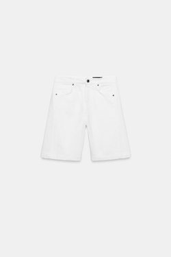 ZARA ДЖИНСОВЫЕ ШОРТЫ RELAXED СО СРЕДНЕЙ ПОСАДКОЙ — ZW COLLECTION, БЕЛЫЙ