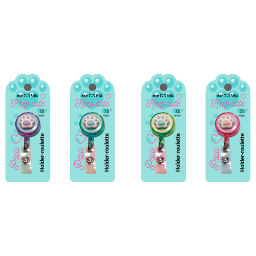Держатель-рулетка для бейджей MESHU с топпером "Paw", 75см, петелька, клип, ассорти, блистер