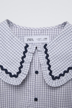 ZARA РУБАШКА В КЛЕТКУ, ЭКРЮ/СИНИЙ