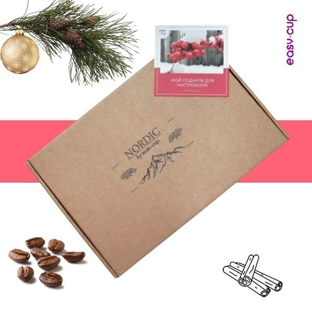 Подарочная коробка для новогднего набора с кофе и корицей | Easy-Cup