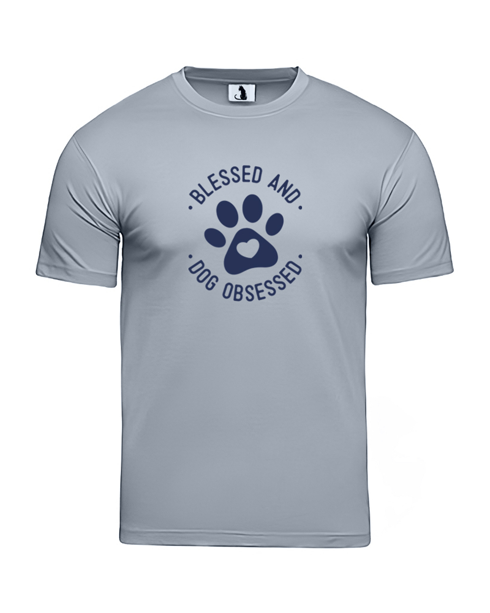 Футболка Blessed and dog obsessed unisex серая с синим рисунком
