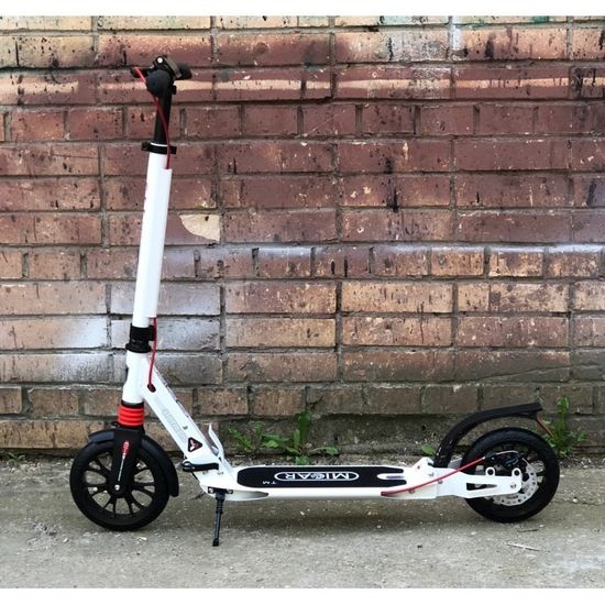 Складной двухколёсный самокат Micar Storm Pro 200 мм с двумя амортизаторами и ручным дисковым тормозом, белый