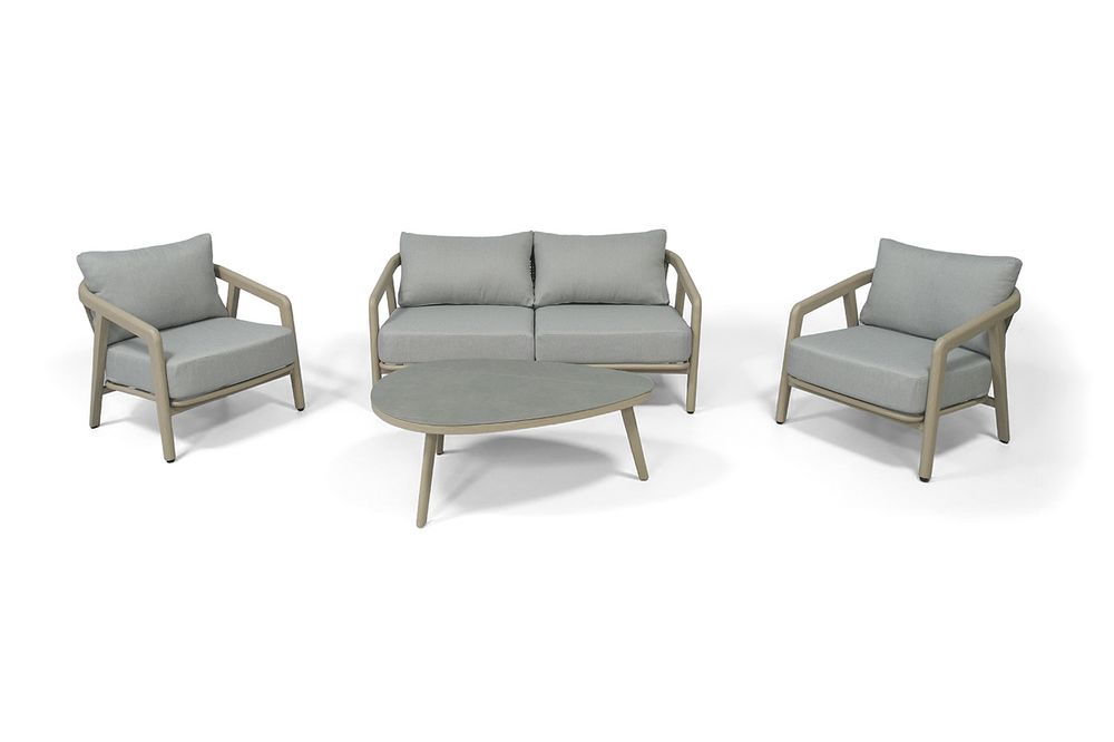 "Брюссель" лаунж-зона из искусственного ротанга на 4 персоны, цвет серый, каркас под дерево (холодно-бежевый)