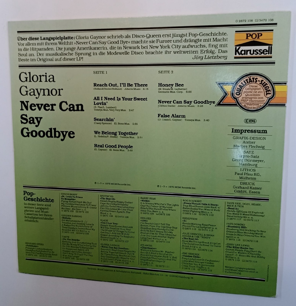 Gloria Gaynor Never Can Say Goodbye (Germany 1975)
