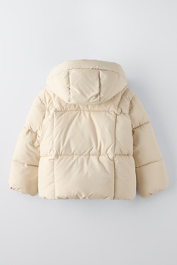 ZARA СТЕГАНАЯ КУРТКА С КАПЮШОНОМ, ЭКРЮ