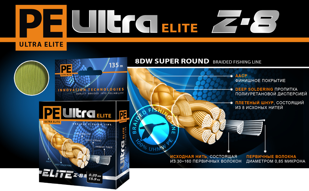Плетеный шнур для рыбалки ELITE Z-8 0,12mm 135m