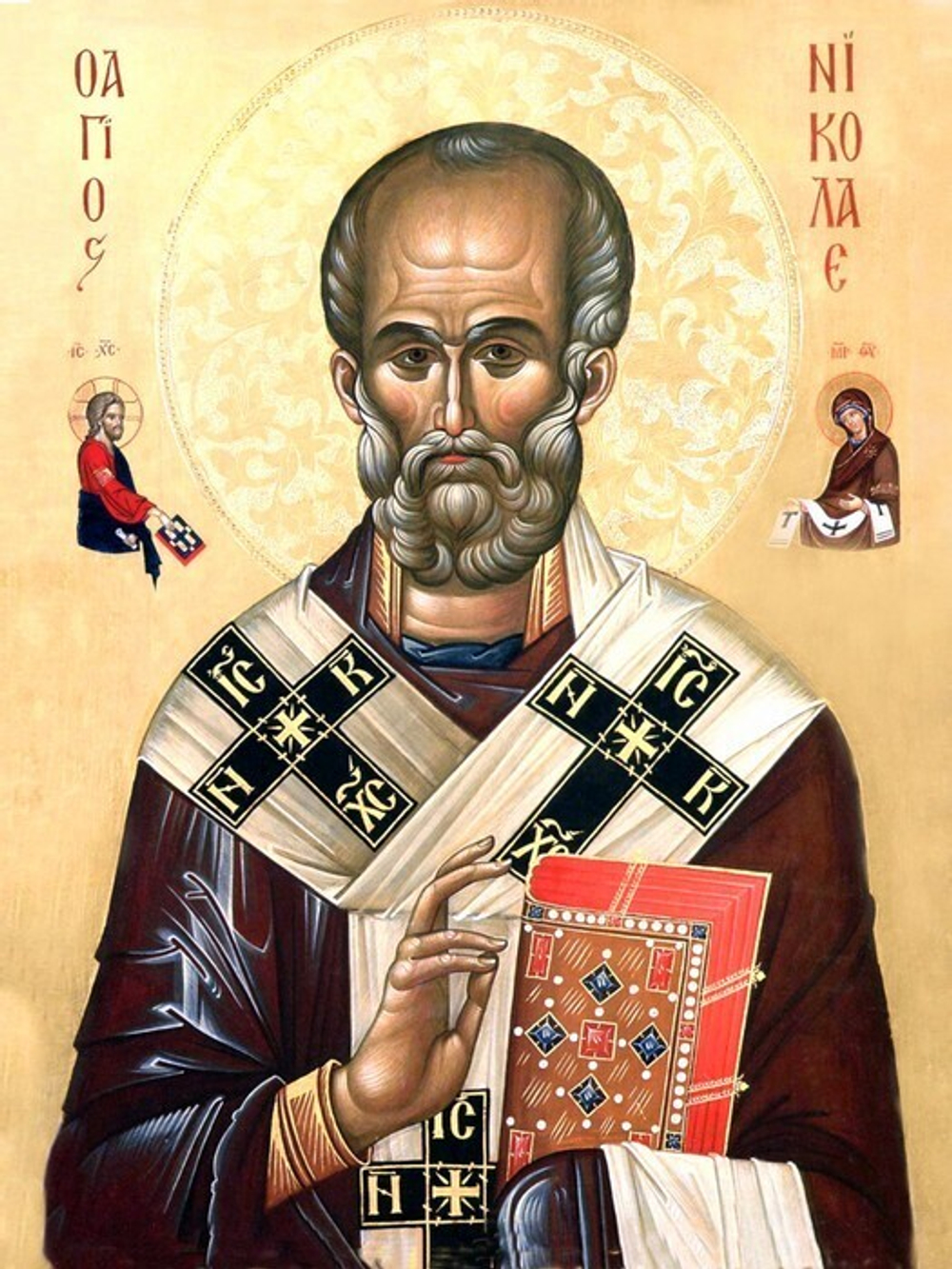 Икона под старину А4. Дерево, холст (святые мужи)