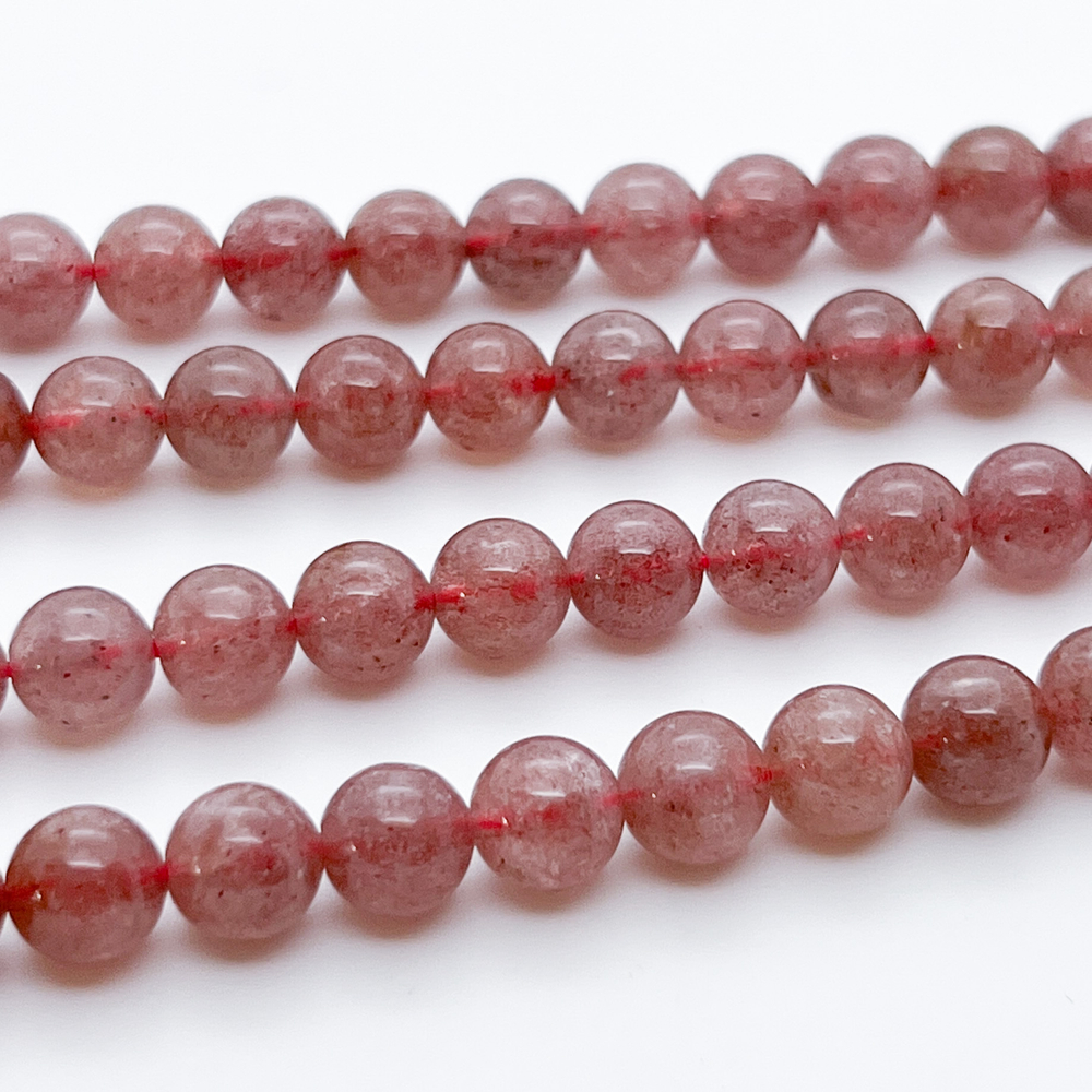 Кварц "Клубничный", диаметр 7,9-8,3 мм, цена за 11 шт (1/4 нити)