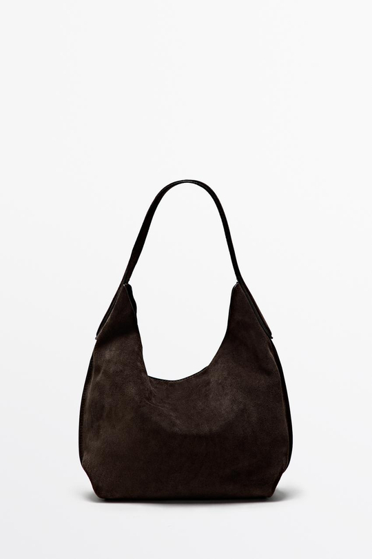 Massimo Dutti Мини-сумочка из натуральной замши, шоколадный