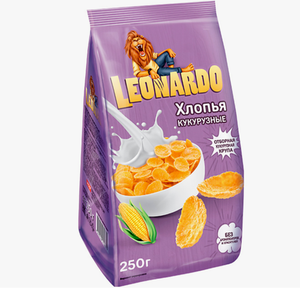 СУХОЙ ЗАВТРАК ХЛОПЬЯ LEONARDO КУКУРУЗНЫЕ 250ГР