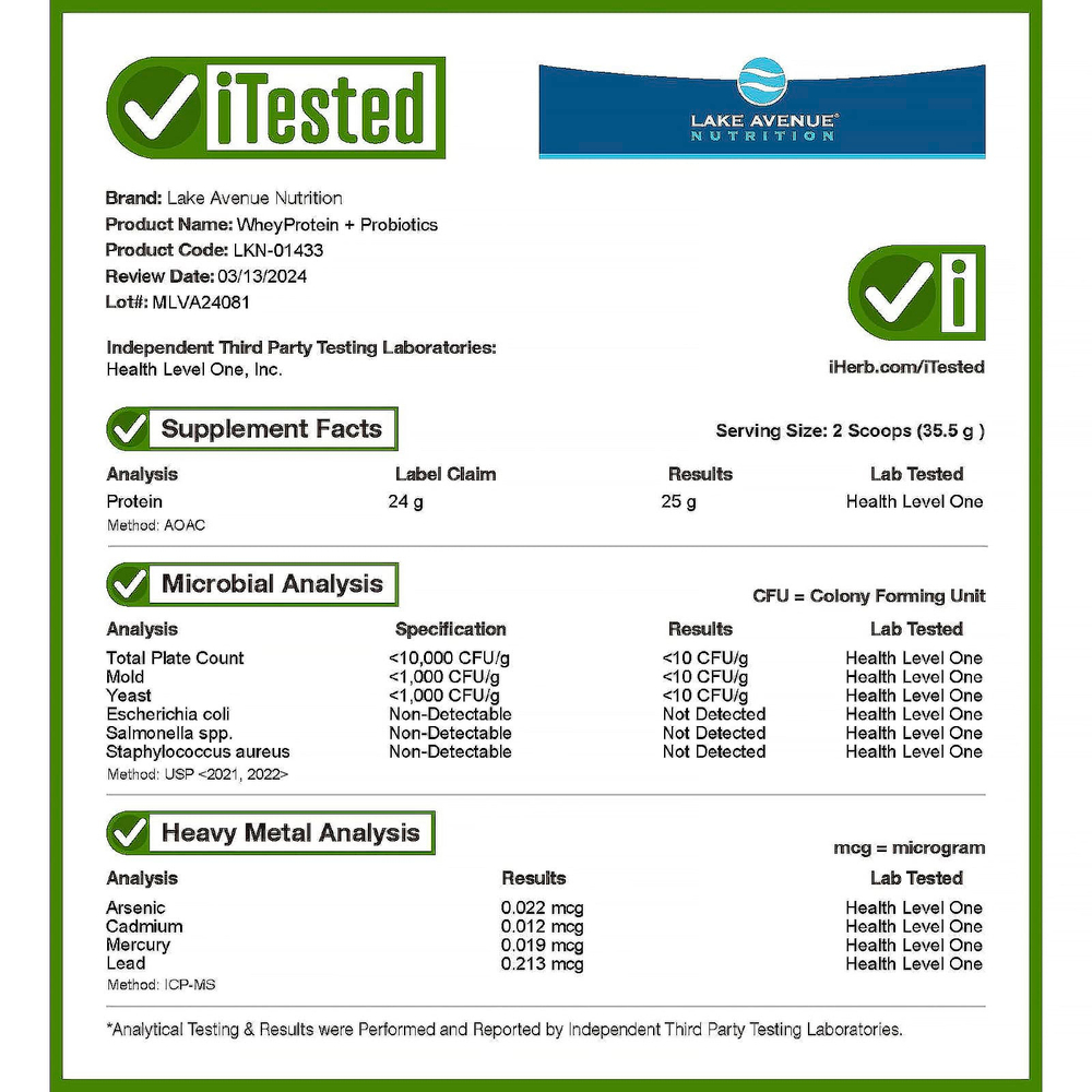 Lake Avenue Nutrition, сывороточный протеин с пробиотиками, ванильный вкус, 2,27 кг (5 фунтов)