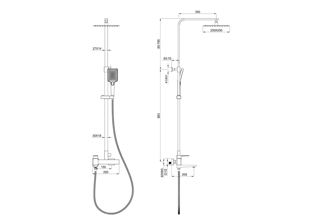 Душевая система WONZON & WOGHAND EDGE, Темный графит (WW-88739003-BGM)