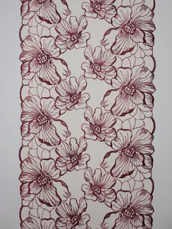 05-172 ОПТ Вышивка на неэл. сетке 25 см, бежевый/бордовый