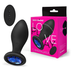 Черная вибровтулка с синим кристаллом и пультом ДУ - 9 см. (Цвет: синий)