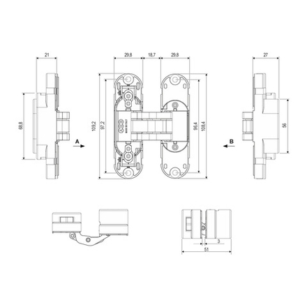 Петля скрытая AGB ECLIPSE 2.2 Белый (4 накладки в комплекте)