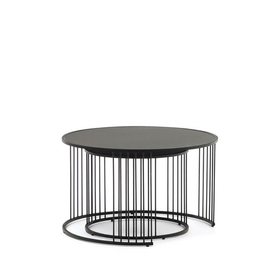 2 столика Hadar из закаленного стекла и металла с матовой черной отделкой, 75см / 45см Испания