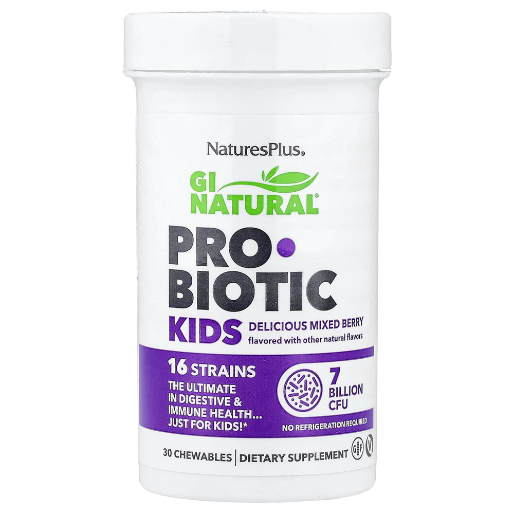 NaturesPlus, GI Natural®, пробиотик для детей, со вкусом ягод, 30 жевательных таблеток