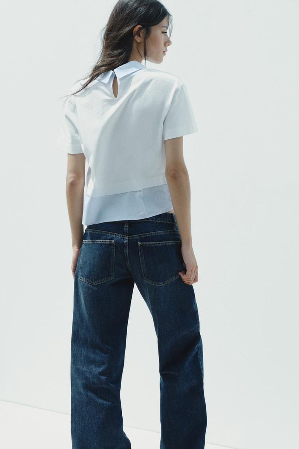 ZARA КОМБИНИРОВАННАЯ ФУТБОЛКА В ПОЛОСКУ, БЕЛЫЙ