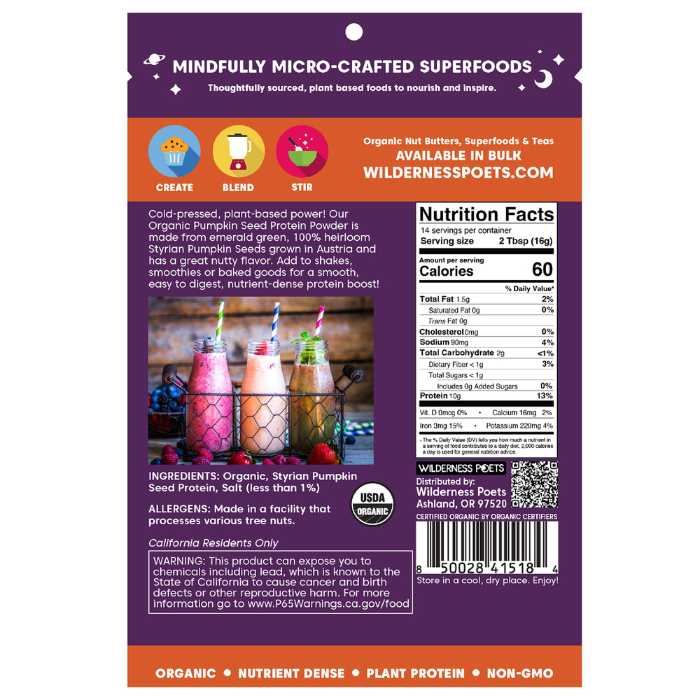 Wilderness Poets, протеиновый порошок из органических семян тыквы, 226 г (8 унций)