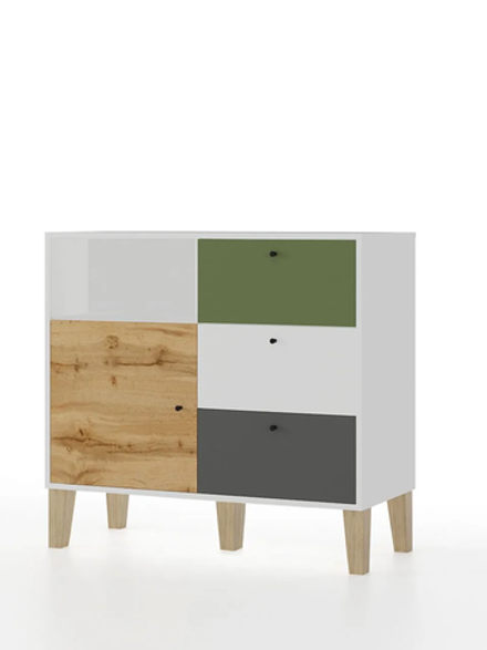 Комод МАМА 3 ящика с дверью STORY, белый