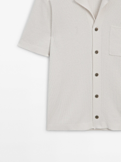 Massimo Dutti Вязаный кардиган с короткими рукавами и пуговицами, натуральный, кремовый