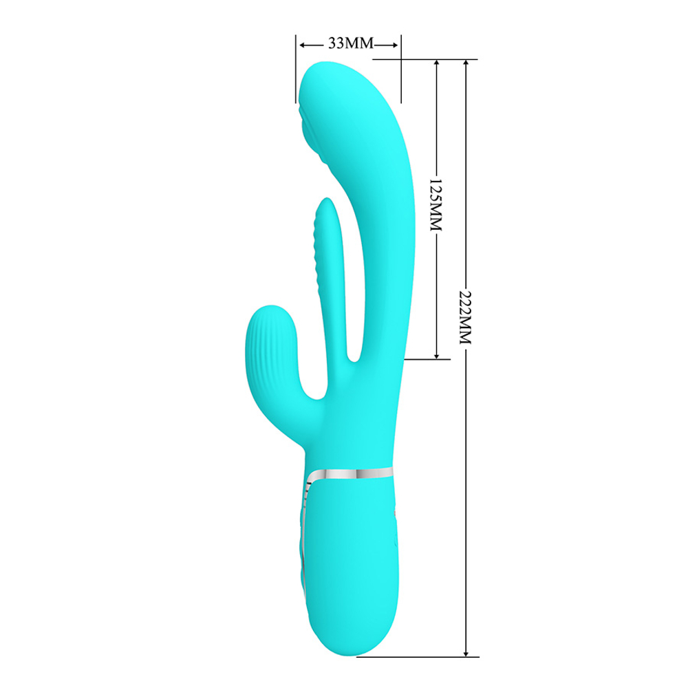 Бирюзовый вибратор-кролик 22,2см с дополнительным язычком Pretty Love Triple Rabbit Multifuncional Vibrador BW-500041-1