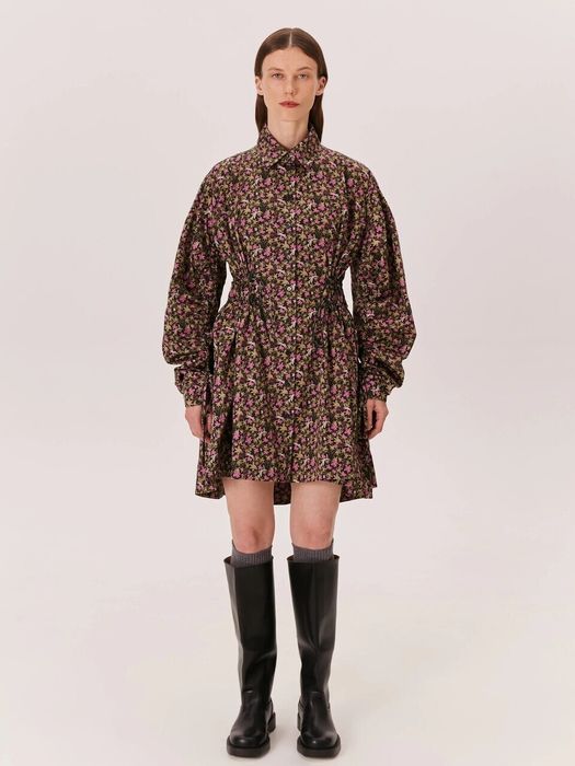 Платье-мини MAGIC FLOWERS зелено-розового цвета