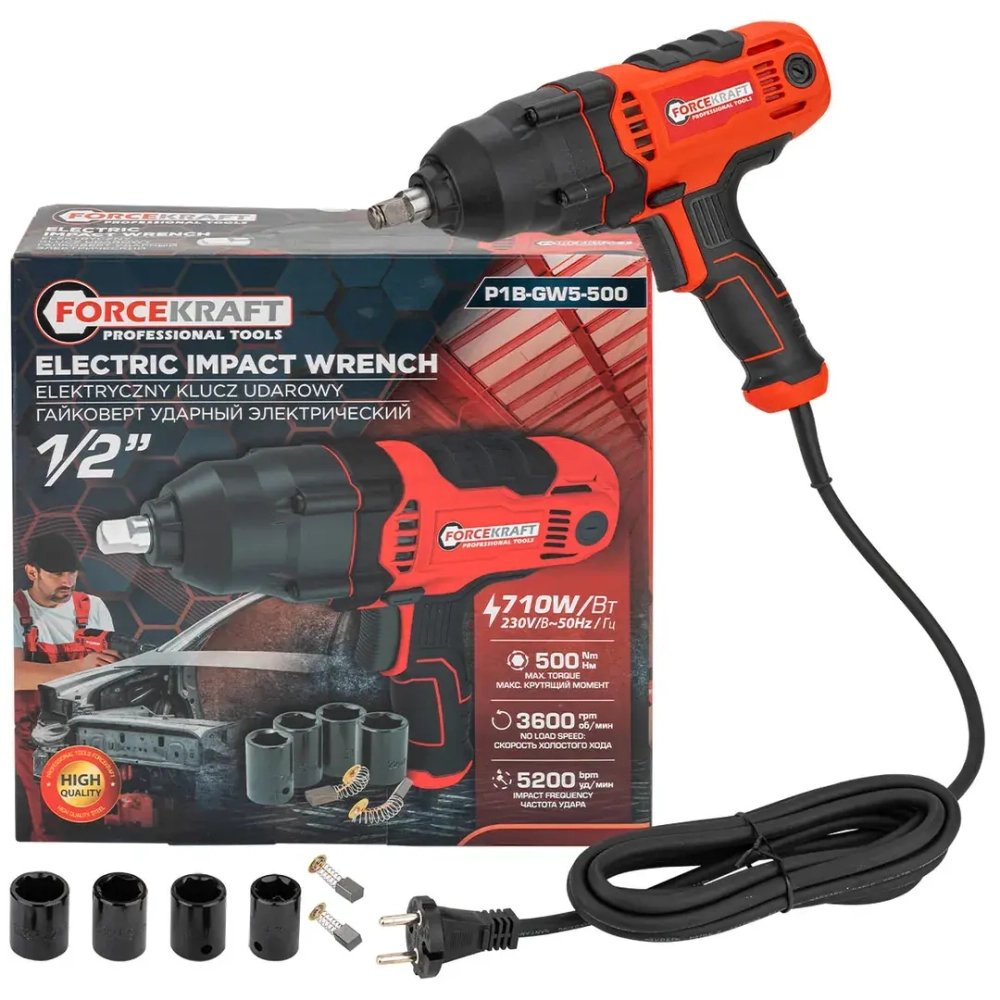 Гайковерт ударный электрический 1/2''710Вт FORCEKRAFT FK-P1B-GW5-500