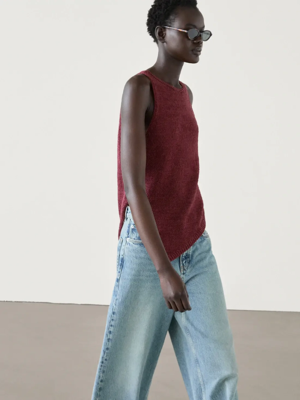 Massimo Dutti Топ платочной вязки с асимметричным низом, гранатовый