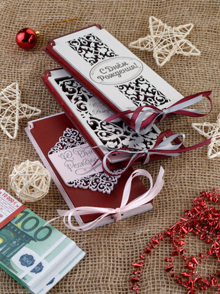 Купюрница деревянная, покраска акрил, с атласной леной