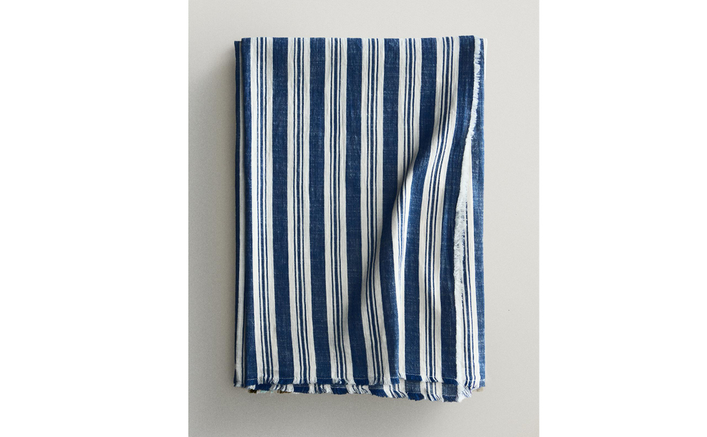 Zara Home плед из хлопка, синий, в полоску · 9126/004