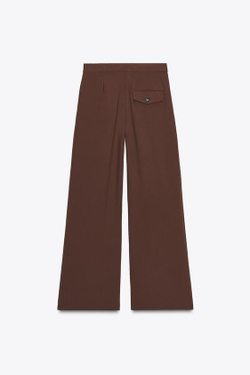 ZARA ШИРОКИЕ БРЮКИ С ЗАЩИПАМИ, КОРИЧНЕВЫЙ