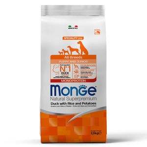 Сухой корм Monge Dog Speciality Line Monoprotein для щенков всех пород, из утки с рисом и картофелем