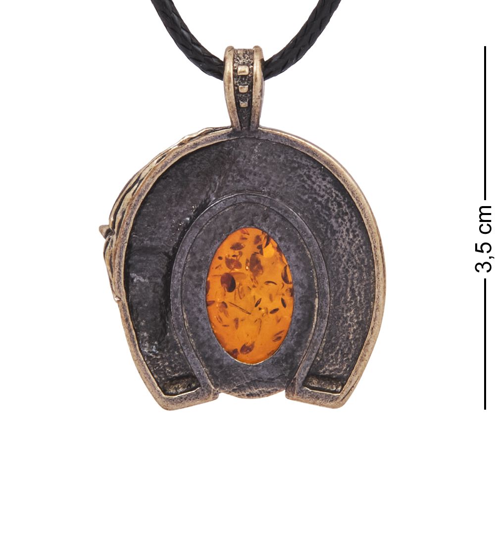 AM-4233 Подвеска «Лошадка Подковка» (латунь, янтарь)