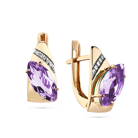 Серьги из золота 585 пробы с Фианит и Аметистом