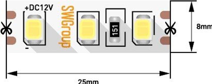 Светодиодная лента SWG 9,6W/m 120LED/m 2835SMD холодный белый 5M 007263