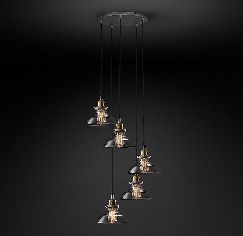 Подвесной дизайнерский светильник  20th C. Factory Filament Smoke Glass Barn Round   Pendant by Restoration Hardware