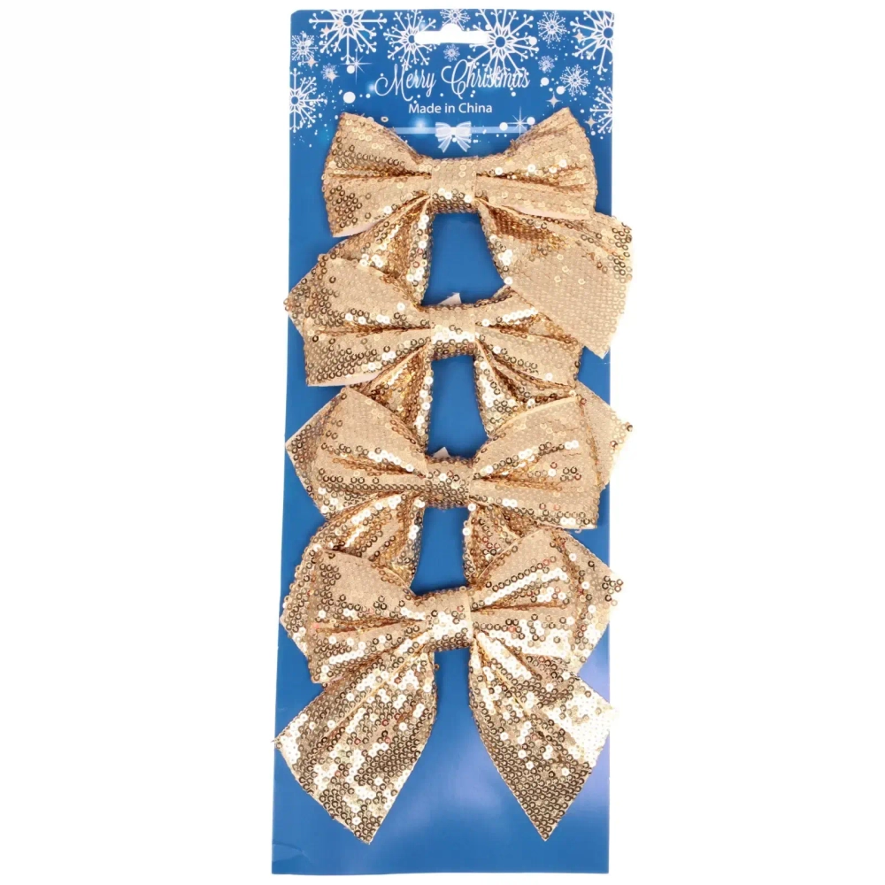Бант на ёлку «Блеск» 12*14 см (набор 4 шт), Золото