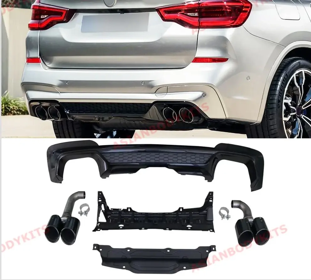Диффузор заднего бампера в стиле X3M с насадками на выхлоп для BMW X3 G01 в М-пакете 2018+ БМВ