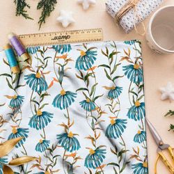 Ткань саржа увядающие васильки с желтеющими стеблями