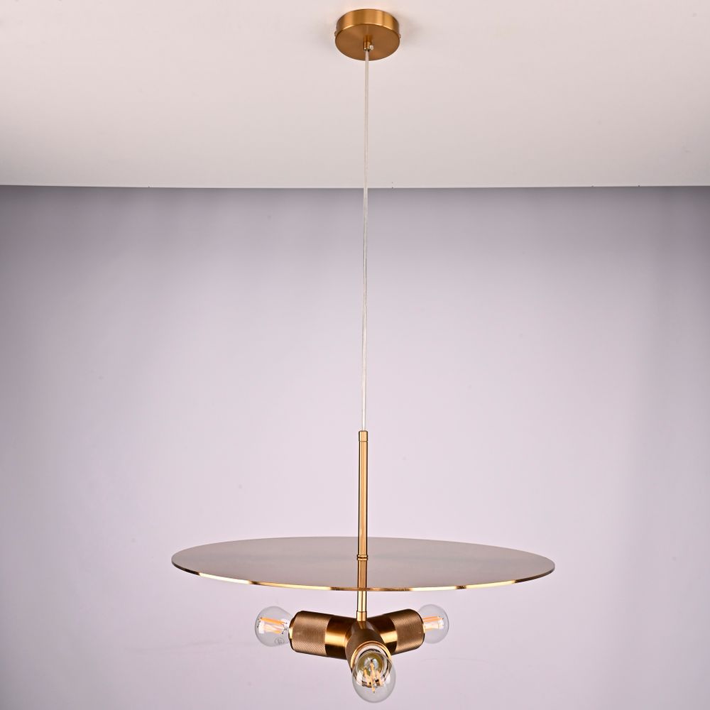 Люстра Rh Utilitaire Disk Triple Pendant Brass By Imperiumloft