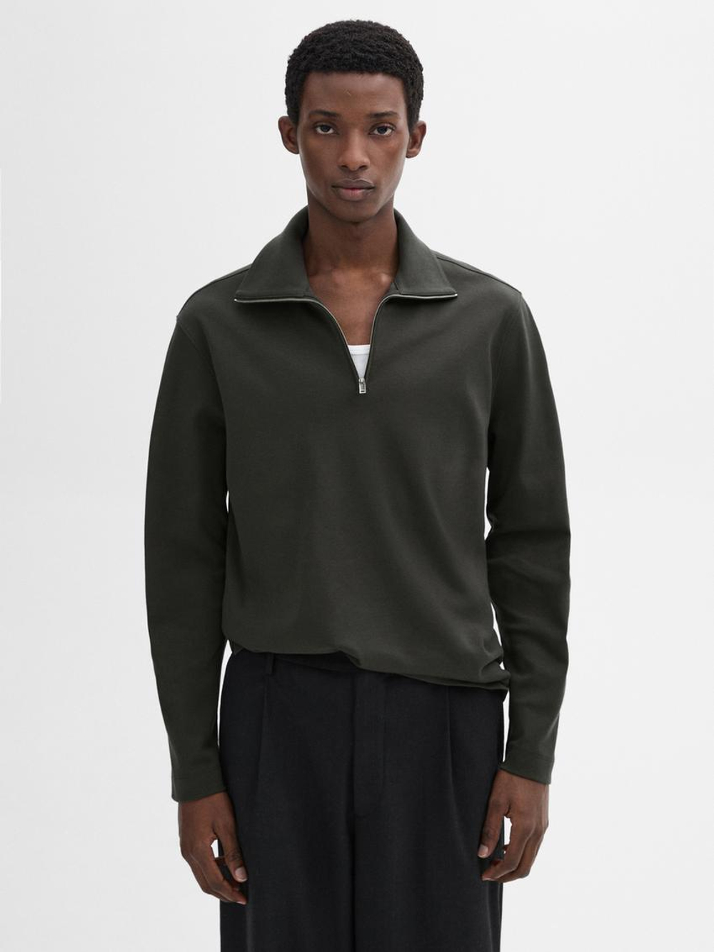 Massimo Dutti Свитер из трикотажа с воротником-стойкой, стальной