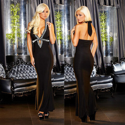 Вечернее черное платье в пол от Hustler