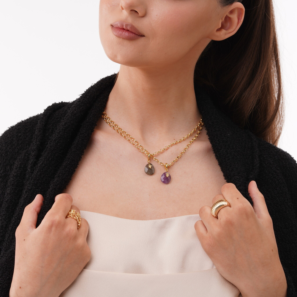 Латунная цепочка с подвеской из Аметиста, gold