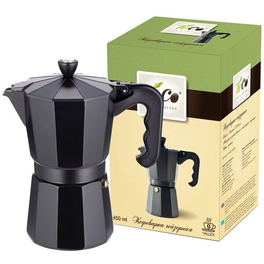 Кофеварка алюминиевая гейзерная черная 450мл cups TC-402-9