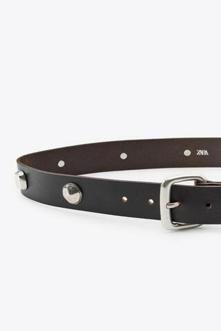 ZARA КОЖАНЫЙ РЕМЕНЬ С ЗАКЛЕПКАМИ, КОРИЧНЕВЫЙ