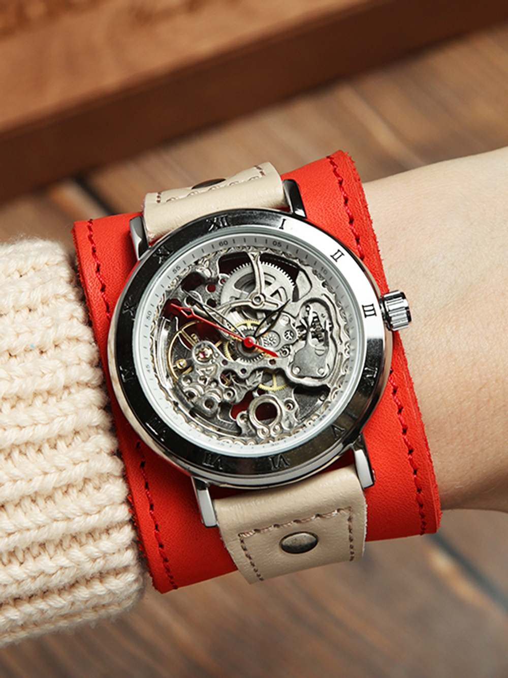 Часы скелетоны женские механические Cherry YOURTIME