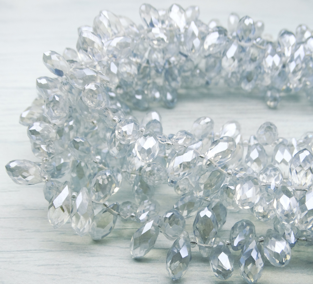 БК021ДН612 Хрустальные бусины-капли, цвет: серый AB прозрачный, размер 6х12 мм, 15 шт.