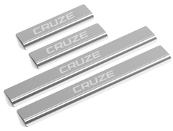 Накладки на пороги AutoMax для Chevrolet Cruze 2009-2015, нерж. сталь, с надписью, 4 шт., AMCHCRU01